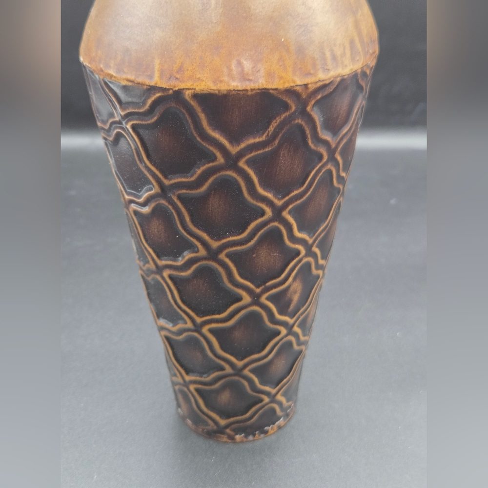 Elegant Expressions Large Embossed Metal Vase 10" x 4" Bronze Decor - Picture 4 of 7